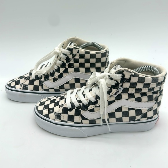 Vans Sk8 Hi Shoes Sneakers Women’s 5.0 Black White Canvas Checkerboard - Picture 3 of 13